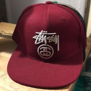 Burgundy Stussy SnapBack hat